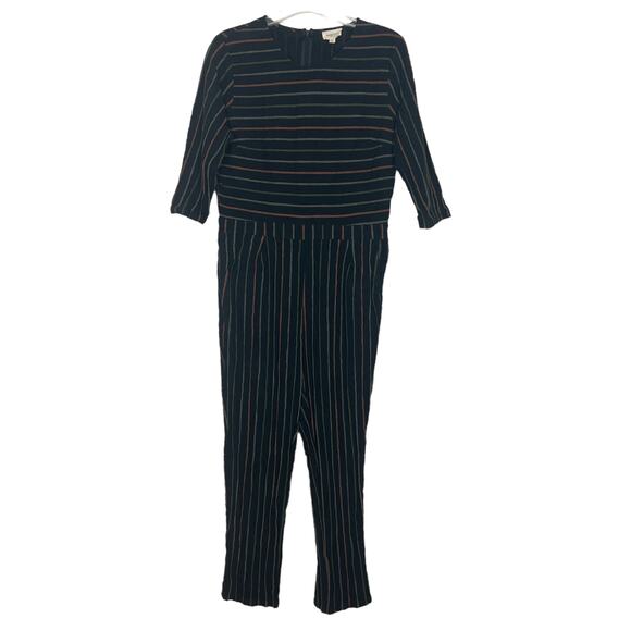 Orange Creek Linen Blend Striped Multicolor Black Jumpsuit Size Large - Picture 1 of 13